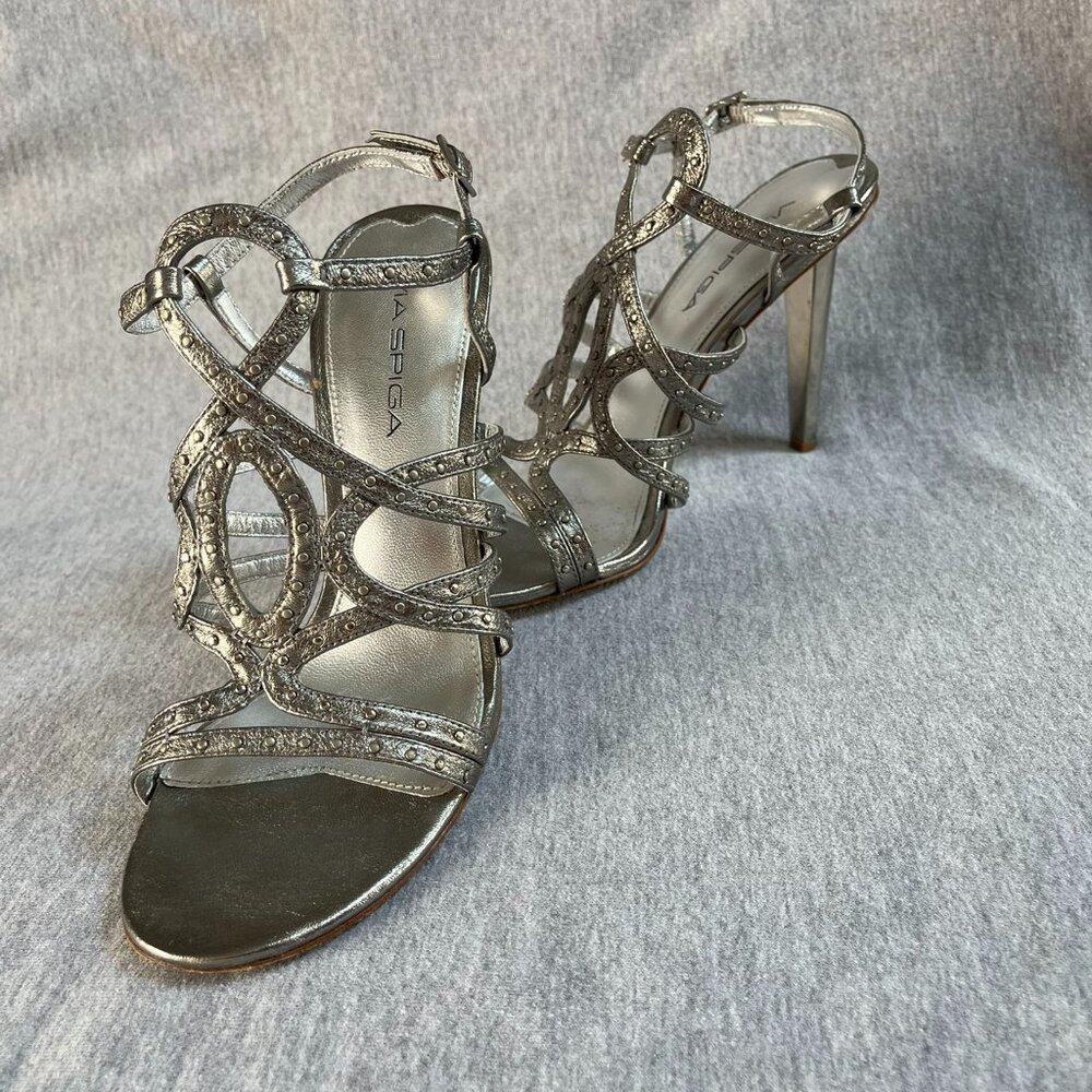 Via Spiga Silver Leather Strappy Sandals.  Size 7 - Picture 3 of 13